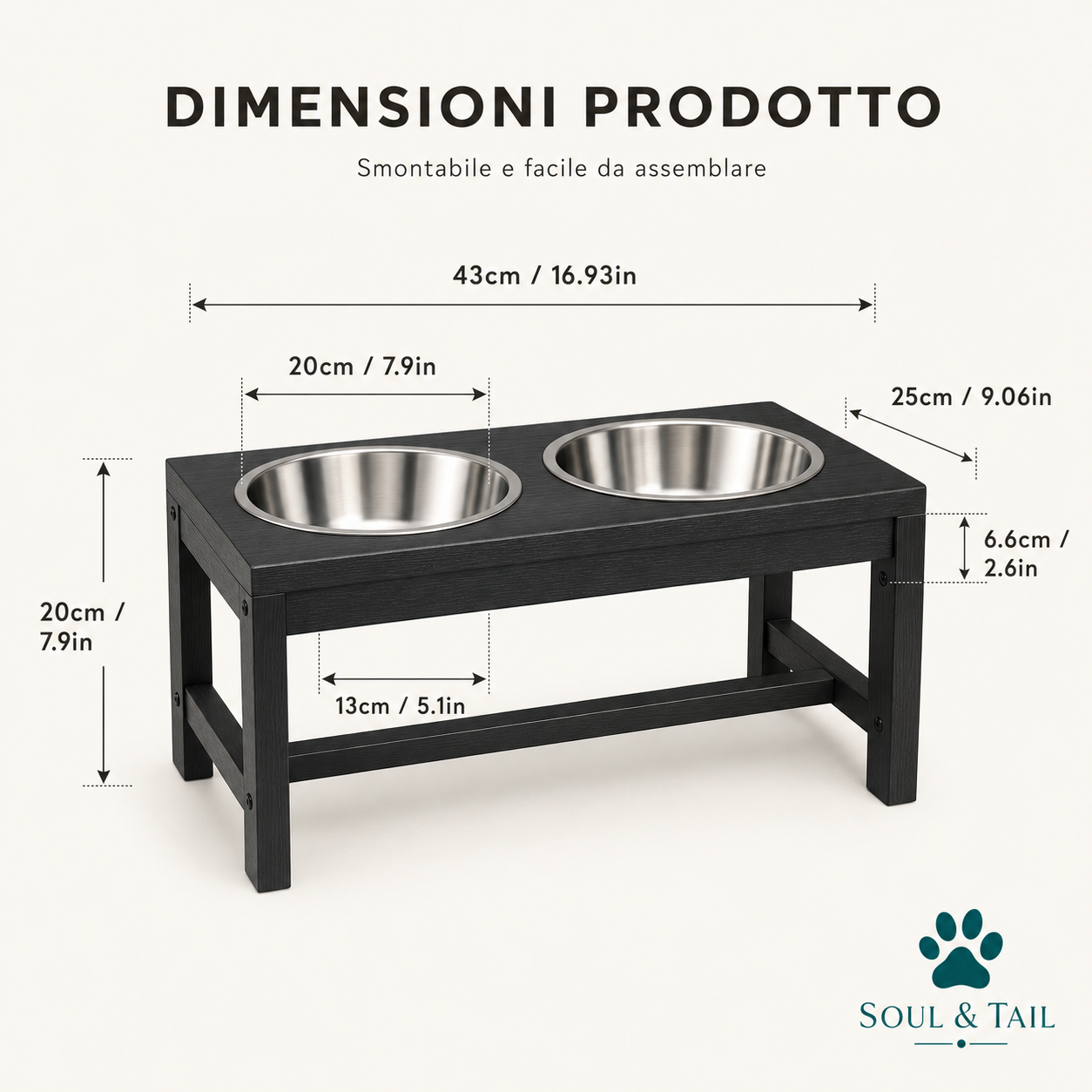 Susy Bowl — Ciotola Rialzata Regolabile 5 Altezze | Soul & Tail